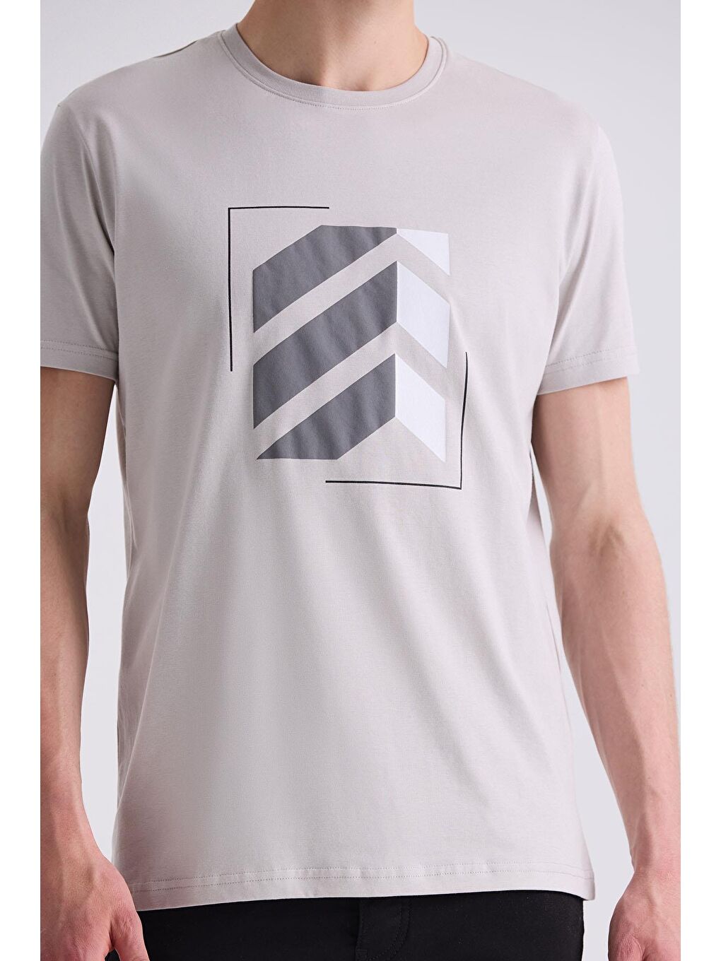 Gri Slim Fit Bisiklet Yaka T-Shirt-2