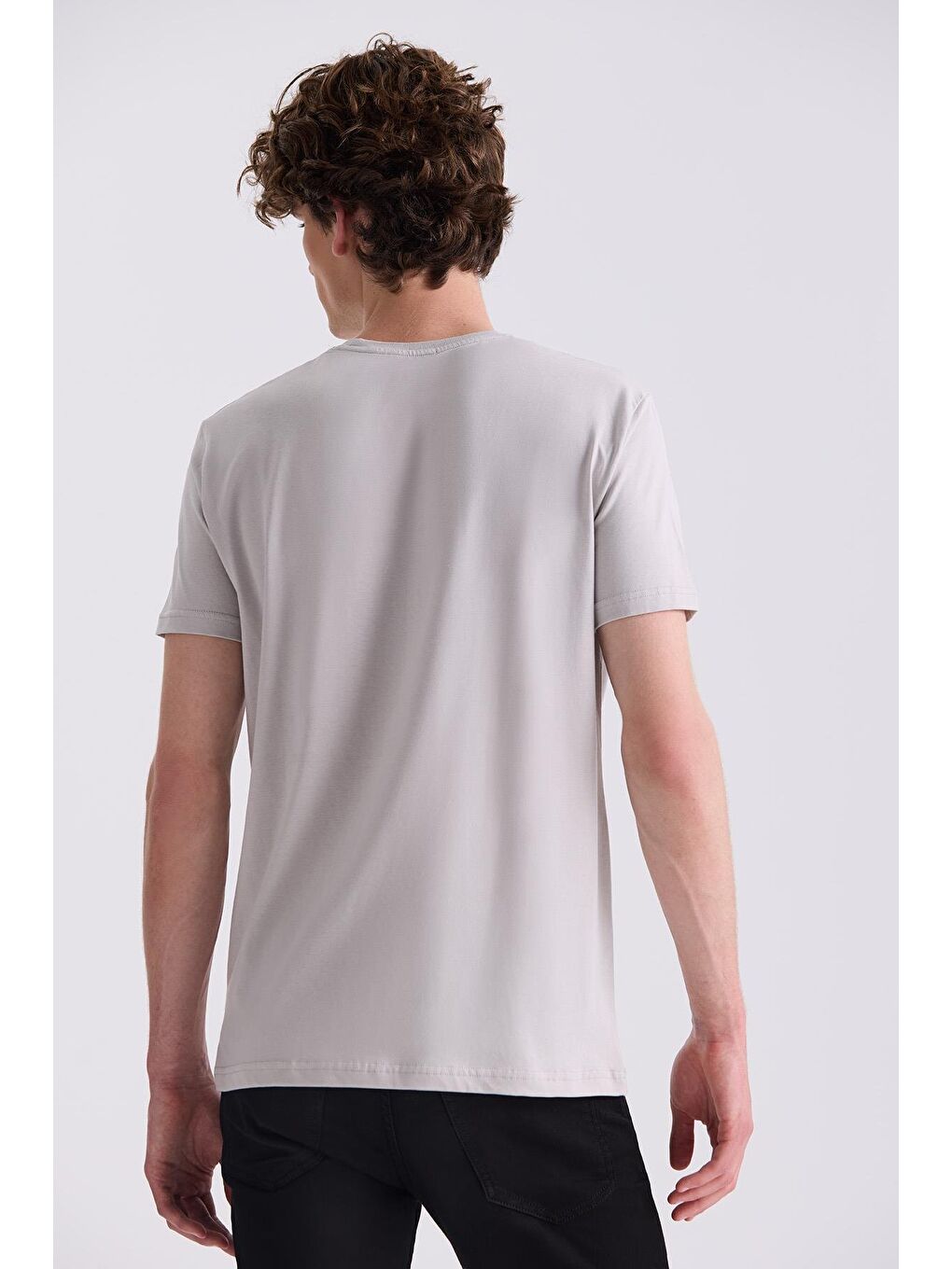 Gri Slim Fit Bisiklet Yaka T-Shirt-3