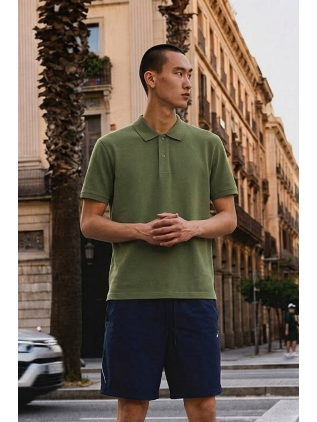 Erkek Basic Bol Haki  Polo Yaka Tişört-1