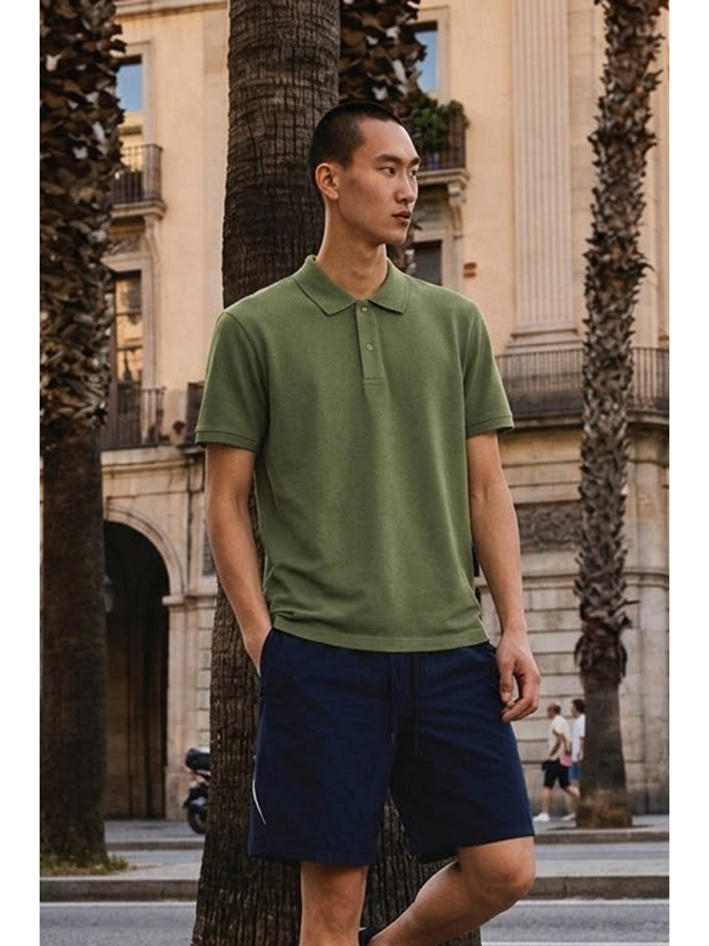 Erkek Basic Bol Haki  Polo Yaka Tişört-2