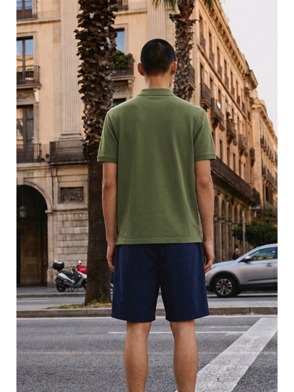 Erkek Basic Bol Haki  Polo Yaka Tişört-3