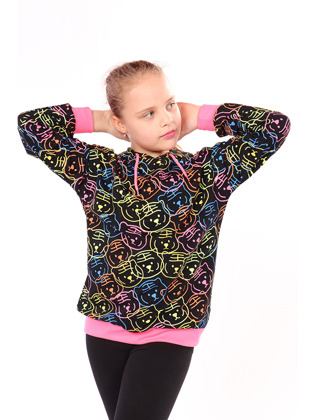 Toontoykids Siyah Kız Çocuk Komple Baskılı Sweatshirt