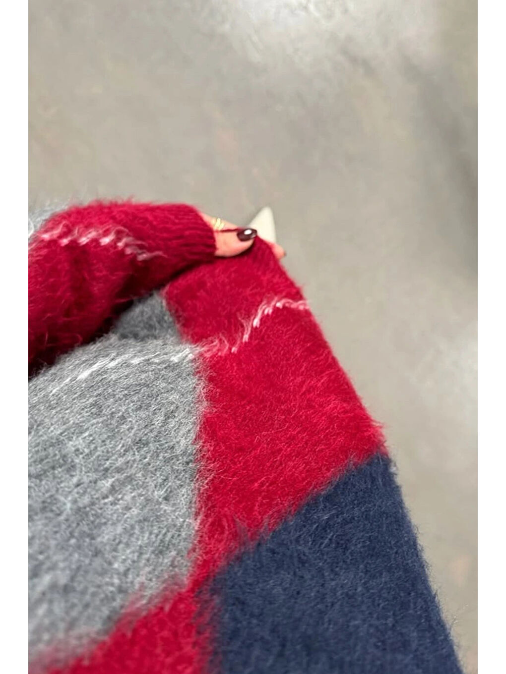 Kadın Bordo Baklava Desen Kazak EKA-0080-0001-3