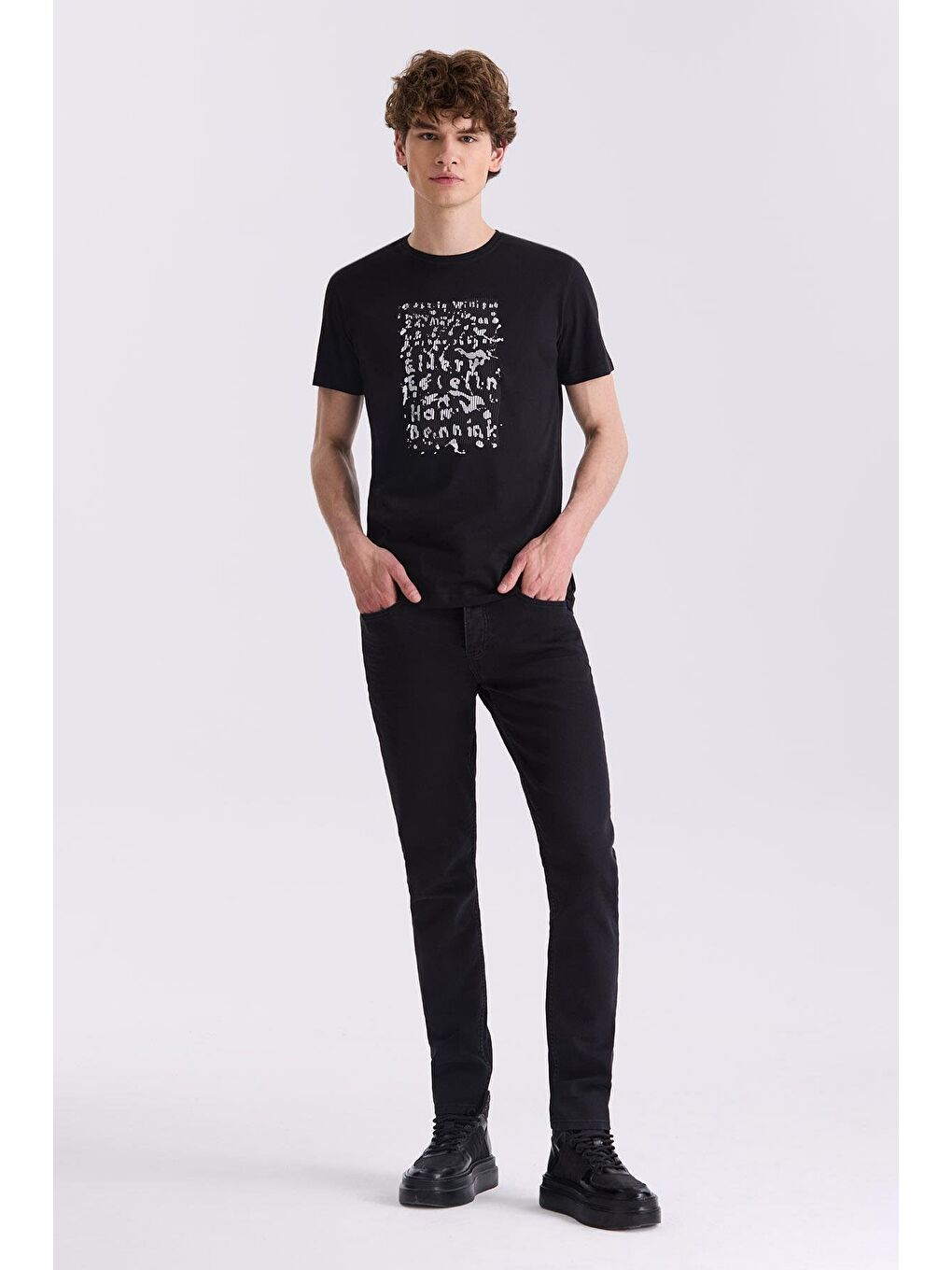 Siyah Slim Fit Triko Bisiklet Yaka T-Shirt-1