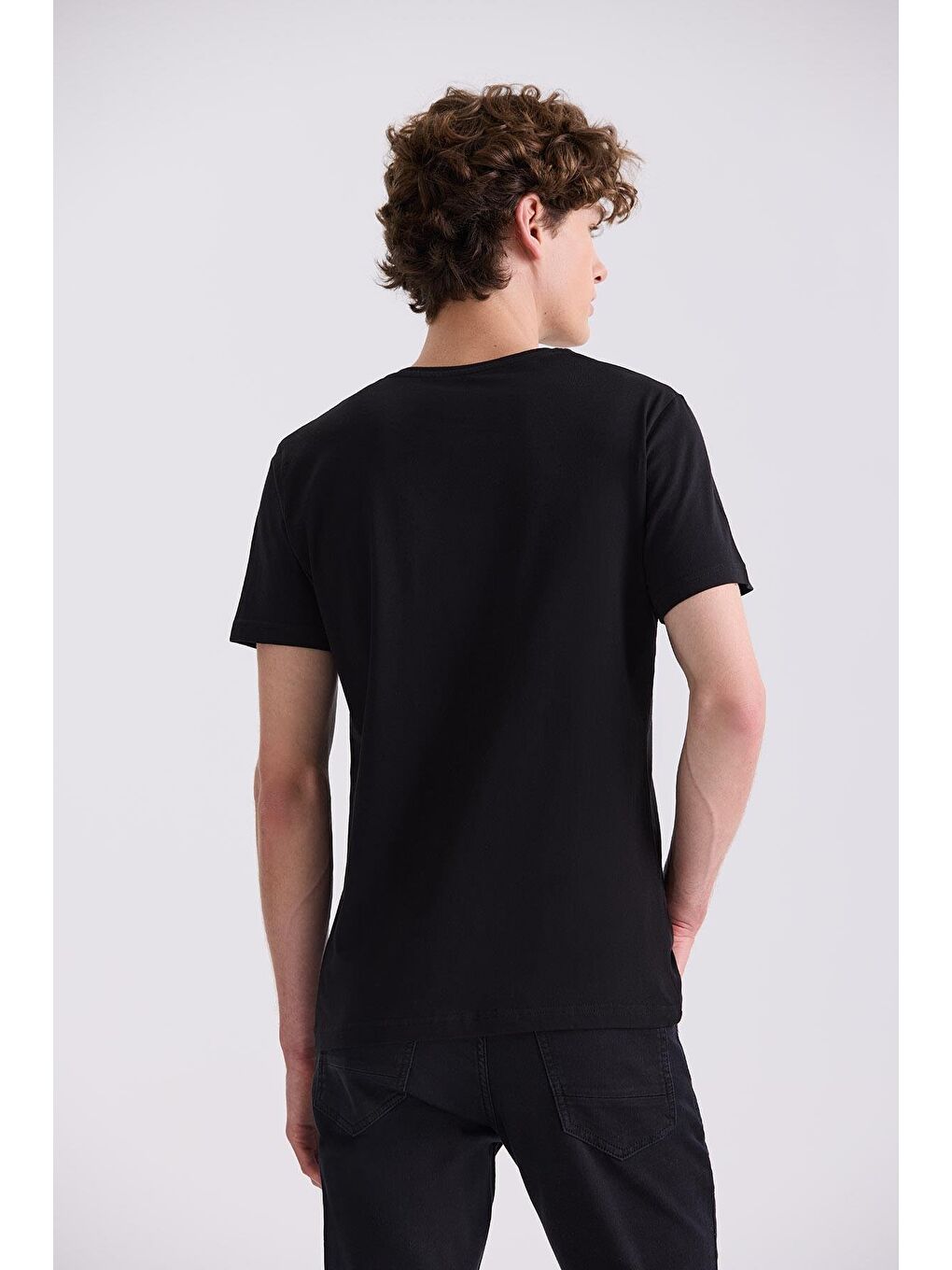 Siyah Slim Fit Triko Bisiklet Yaka T-Shirt-3