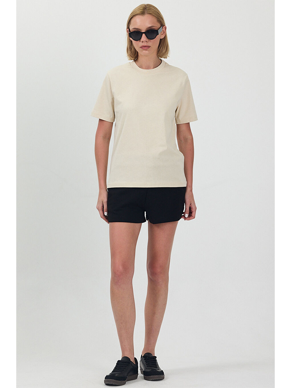 Ekru Kadın Basic Krem T-Shirt-3