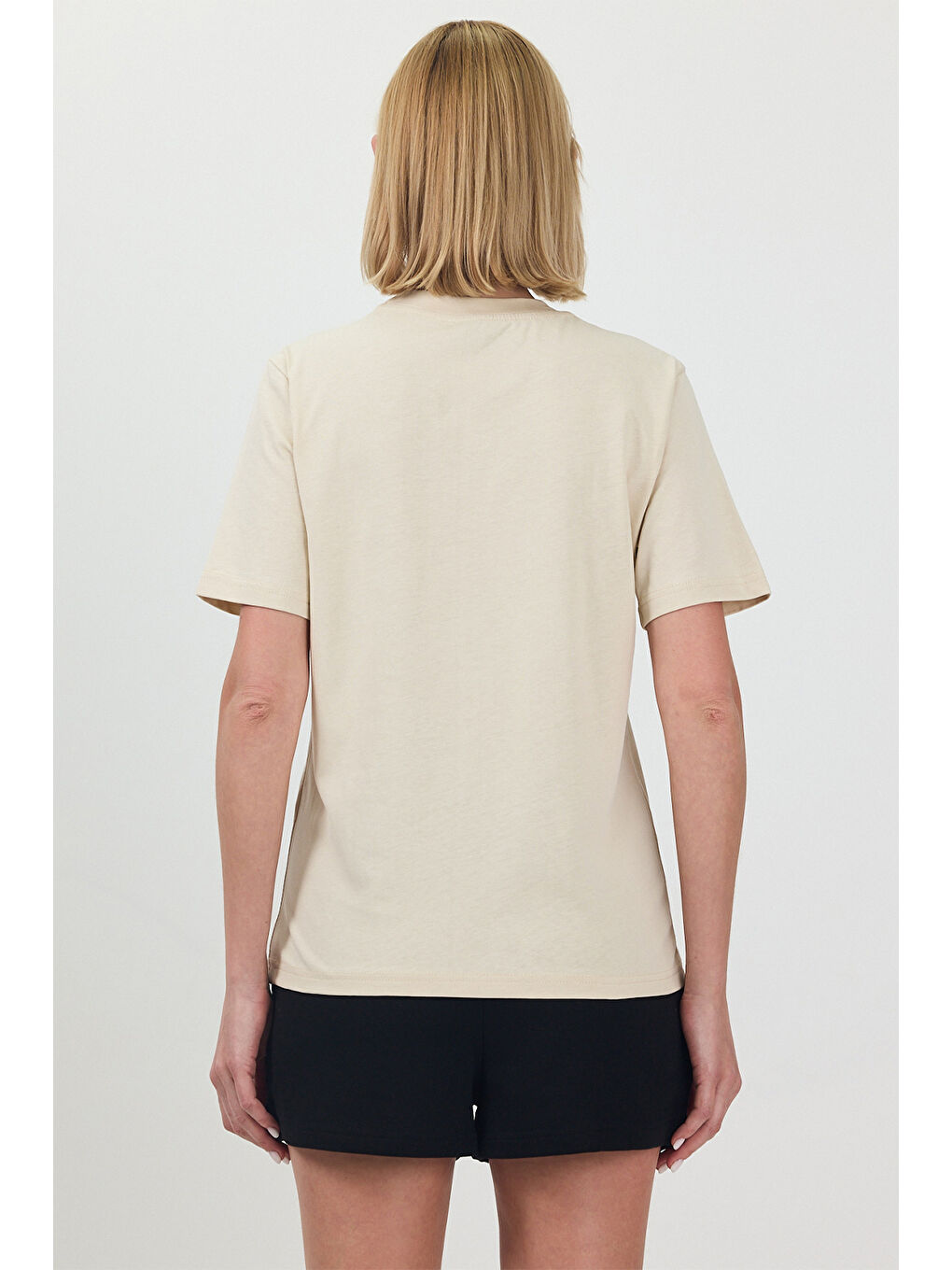 Ekru Kadın Basic Krem T-Shirt-4