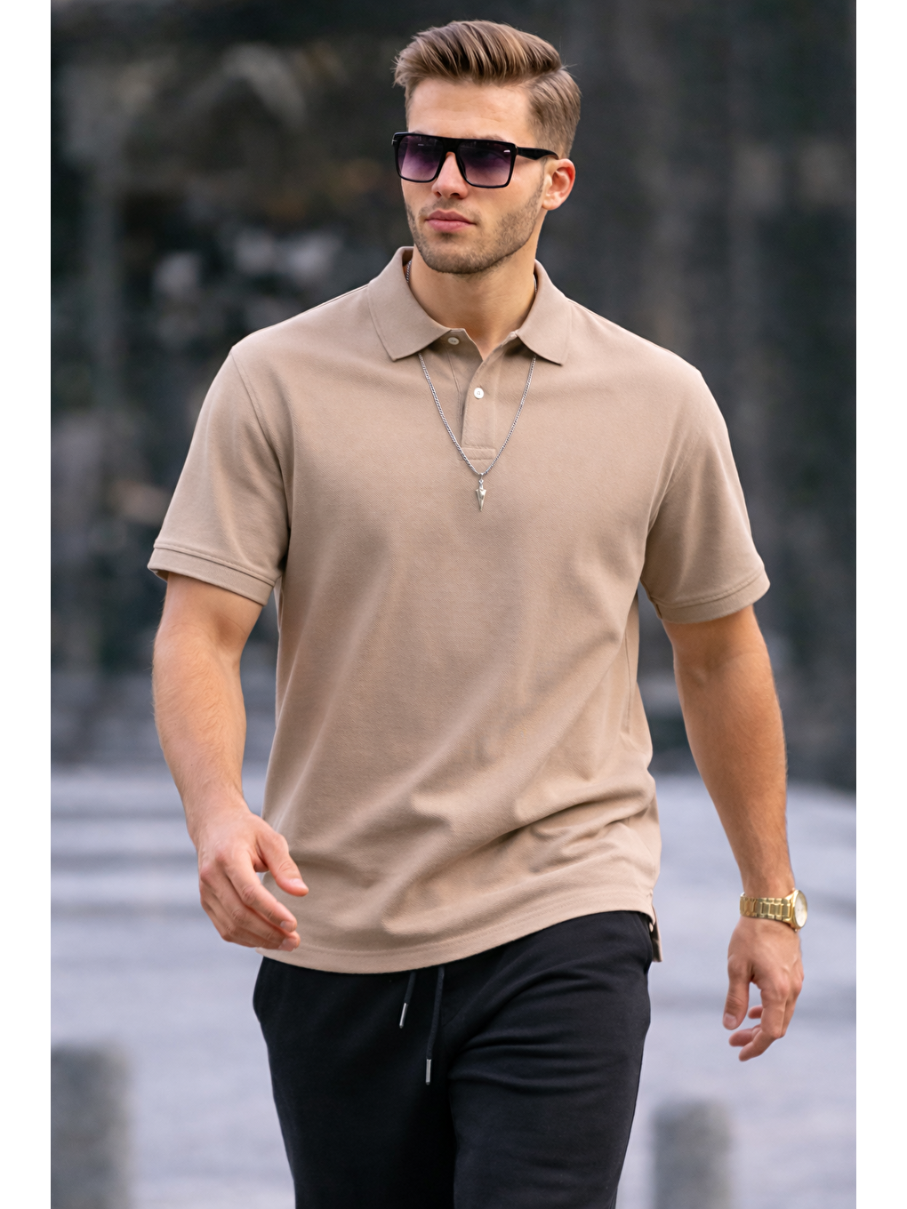 Ekru Erkek Basic Relax Krem Polo Yaka Tişört-2