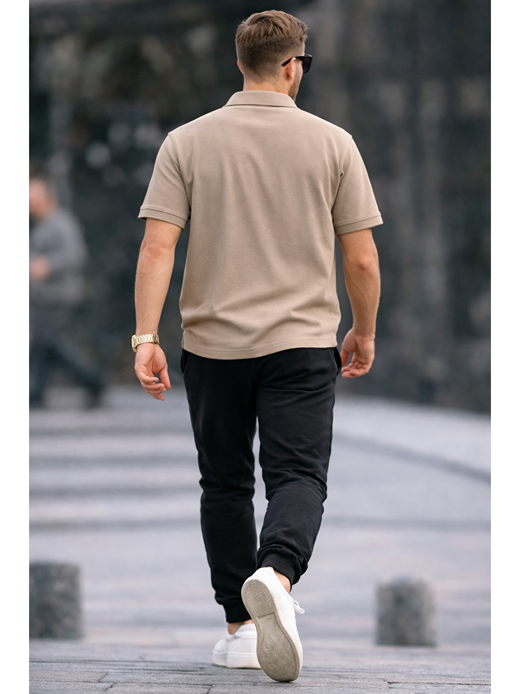 Ekru Erkek Basic Relax Krem Polo Yaka Tişört-4