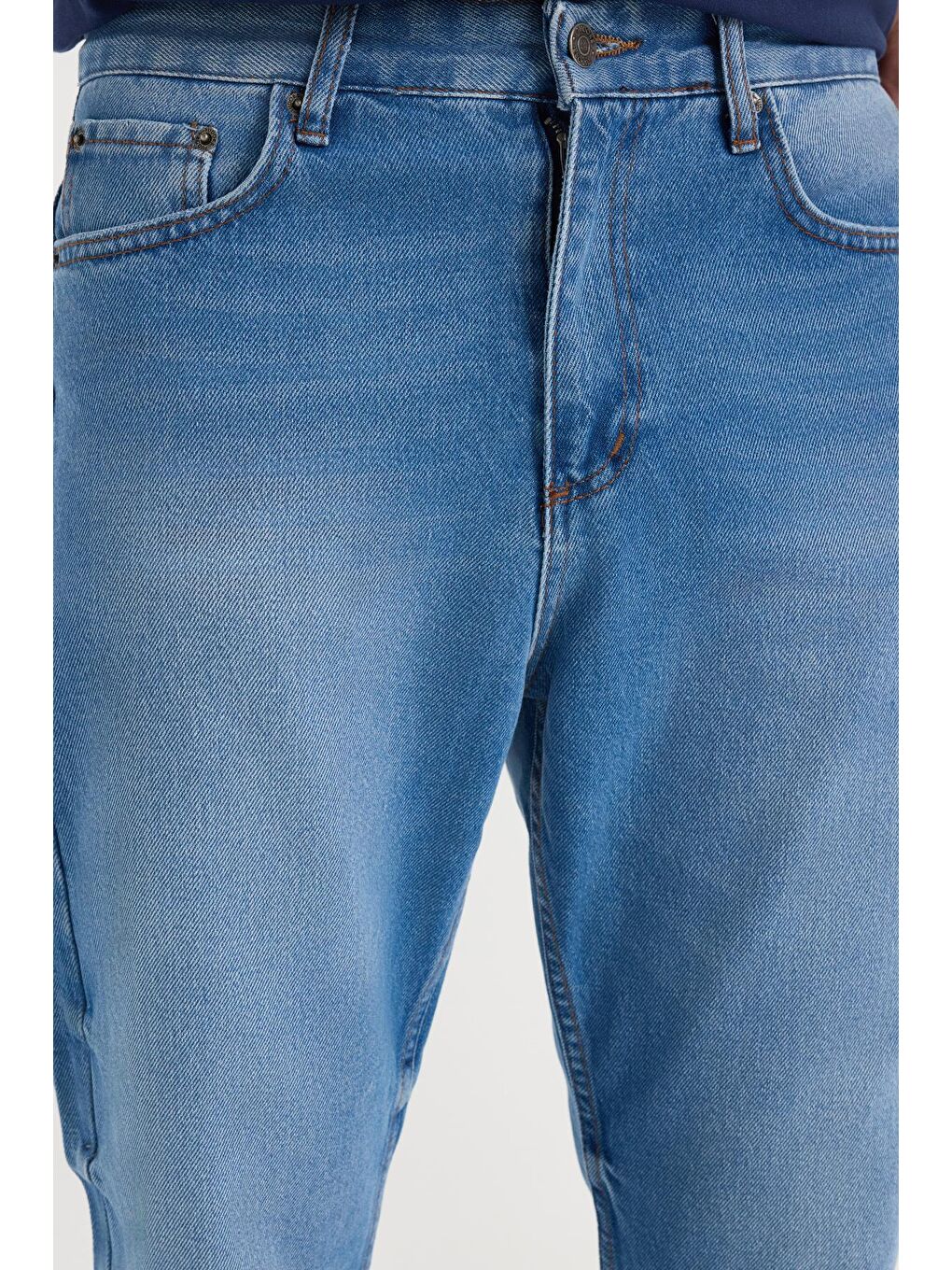 Erkek Regular Fit %100 Pamuk Yan Cepli Baggy Mavi Jean Pantolon-2