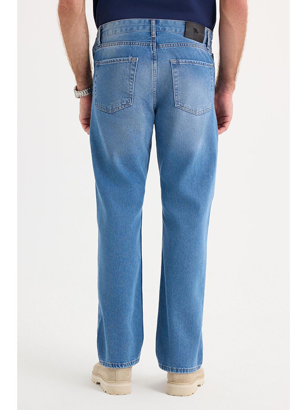 Erkek Regular Fit %100 Pamuk Yan Cepli Baggy Mavi Jean Pantolon-6