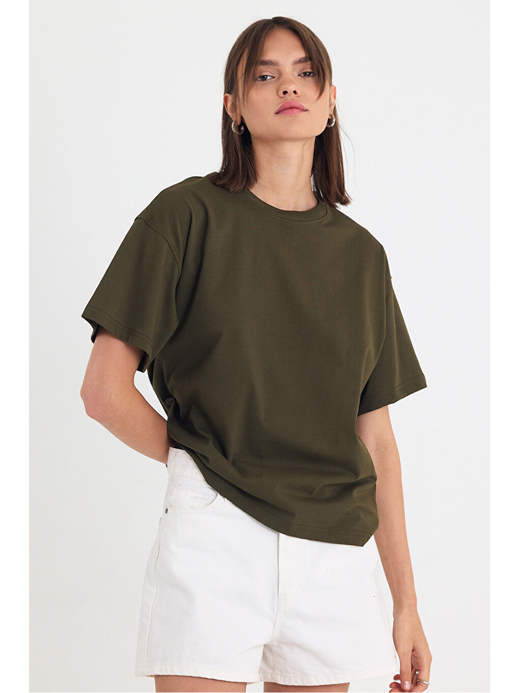 Kadın Timeless Oversize Haki T-Shirt-1