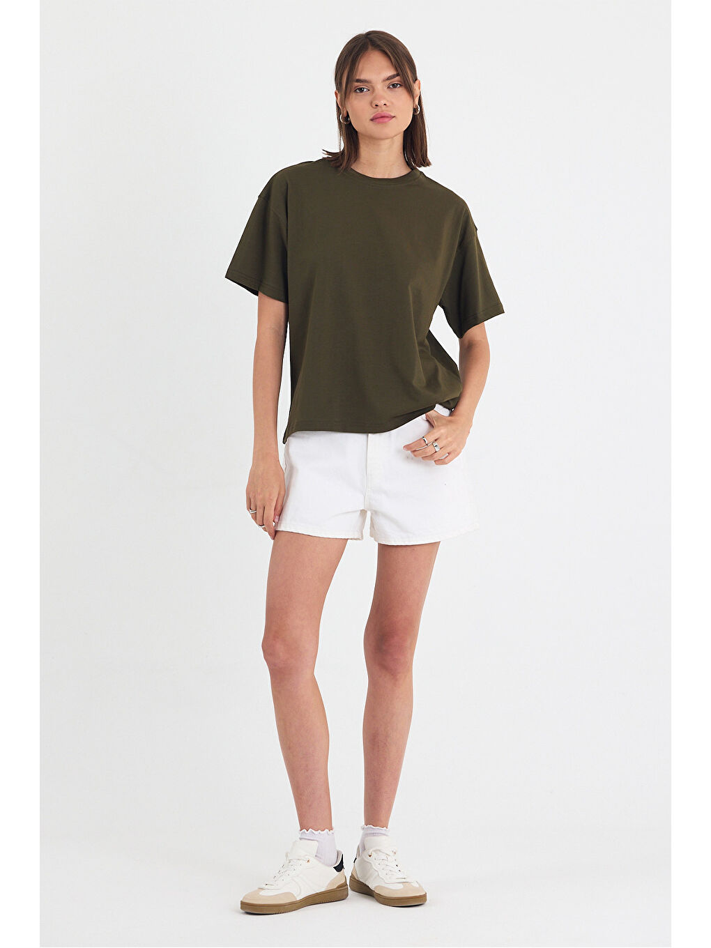 Kadın Timeless Oversize Haki T-Shirt-2