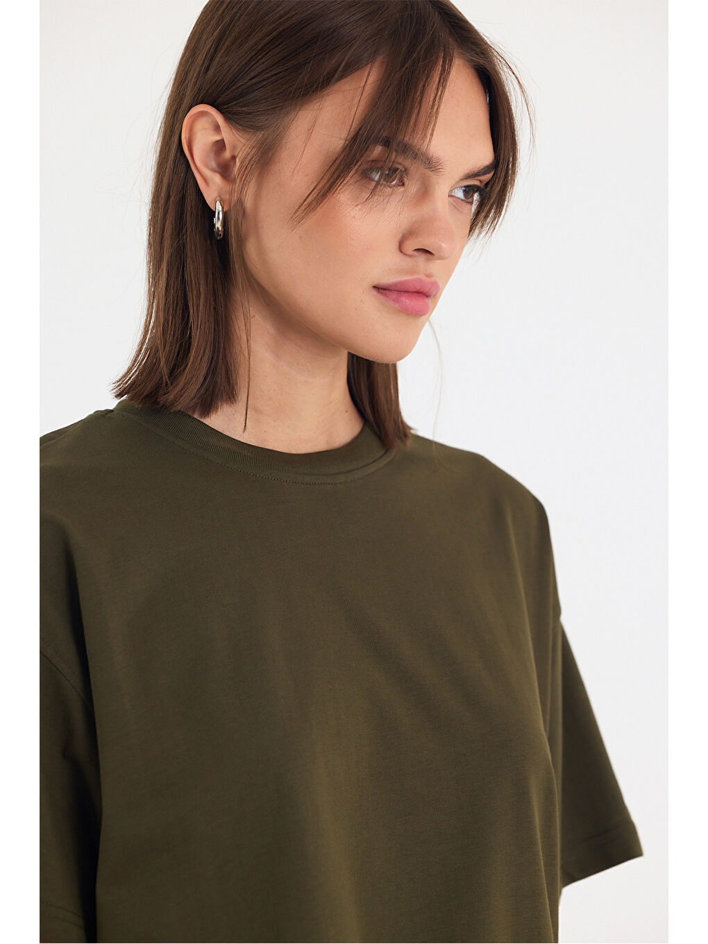 Kadın Timeless Oversize Haki T-Shirt-3