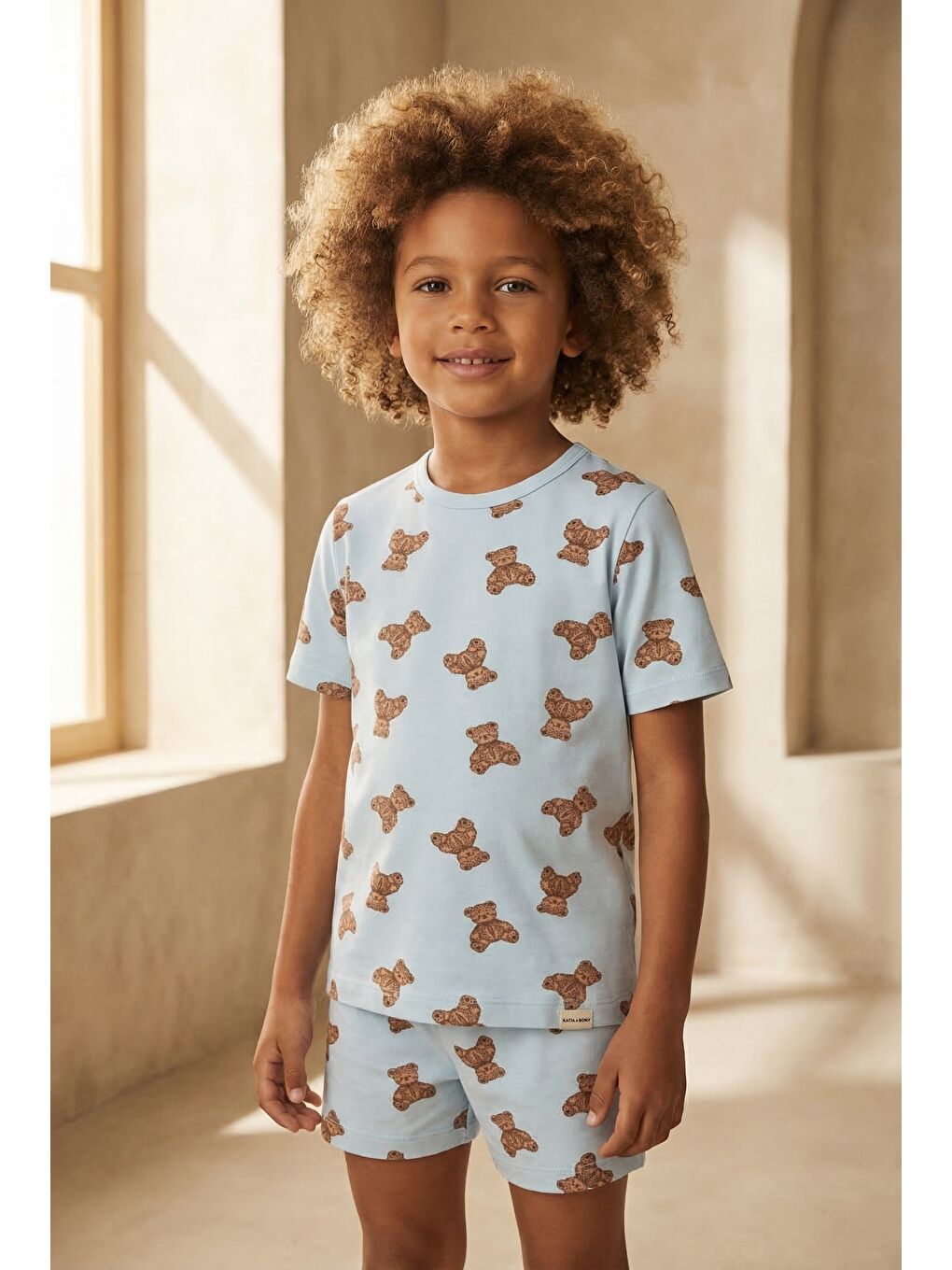 Mavi Çocuk Teddy Desenli Paketli Şortlu Pijama Takımı-1