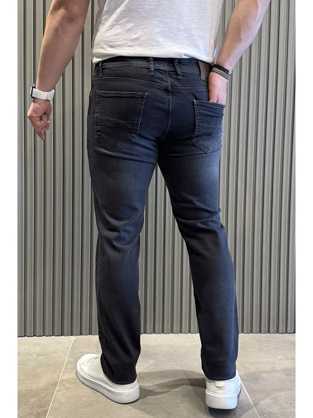 Gri Erkek Büyük Beden Elastanlı Jean Pantolon-2