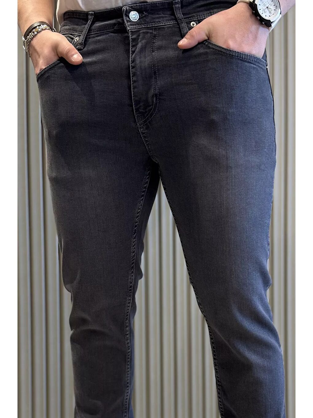 Gri Erkek Büyük Beden Elastanlı Jean Pantolon-3