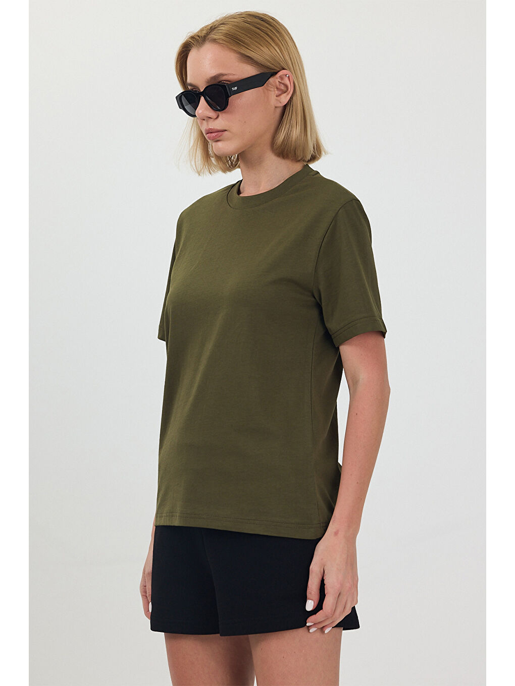 Kadın Basic Haki T-Shirt-1