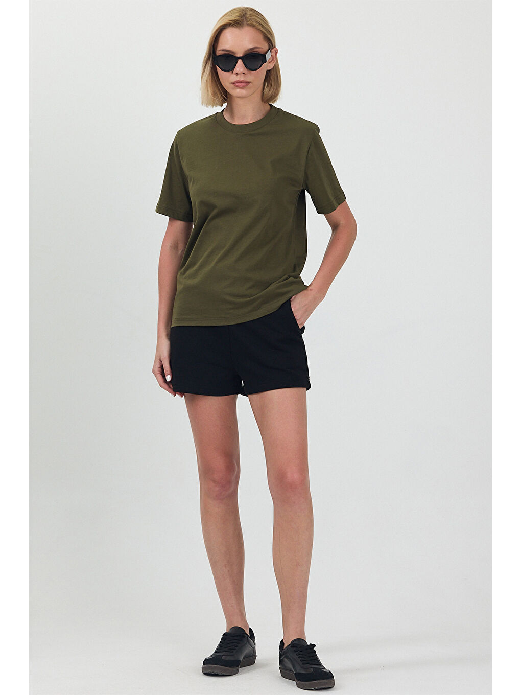 Kadın Basic Haki T-Shirt-3