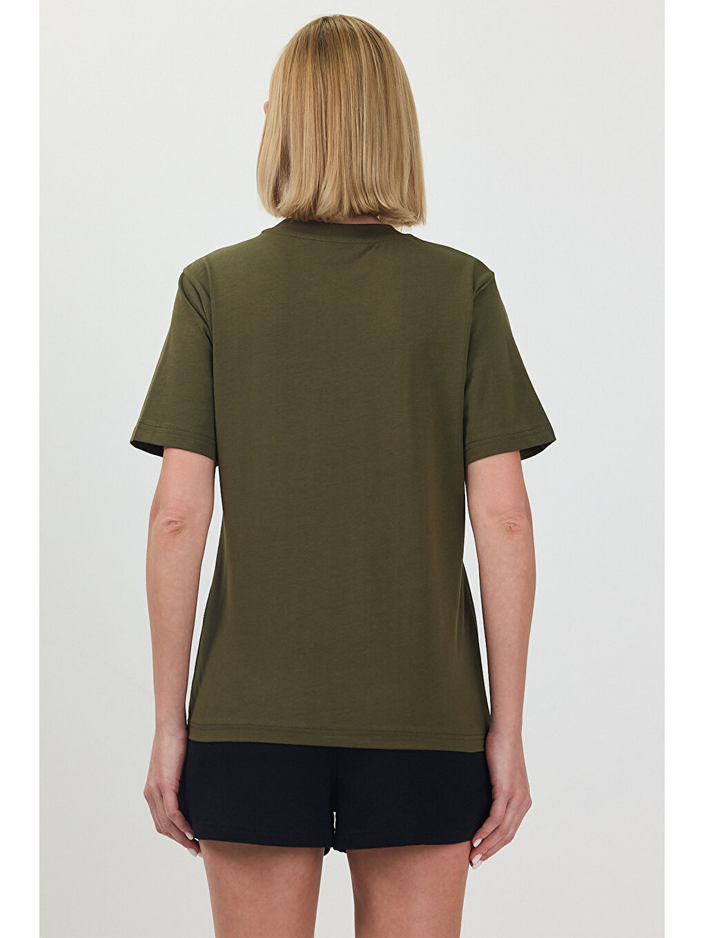 Kadın Basic Haki T-Shirt-4