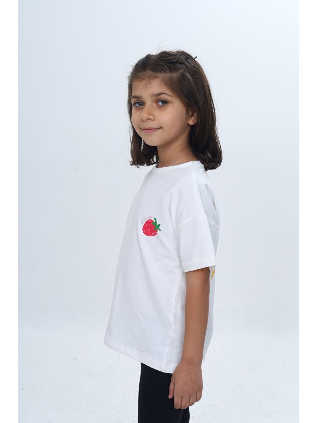 Ekru Kız Çocuk Bisiklet Yaka Kısa Kollu Baskılı Tişört 24978-1