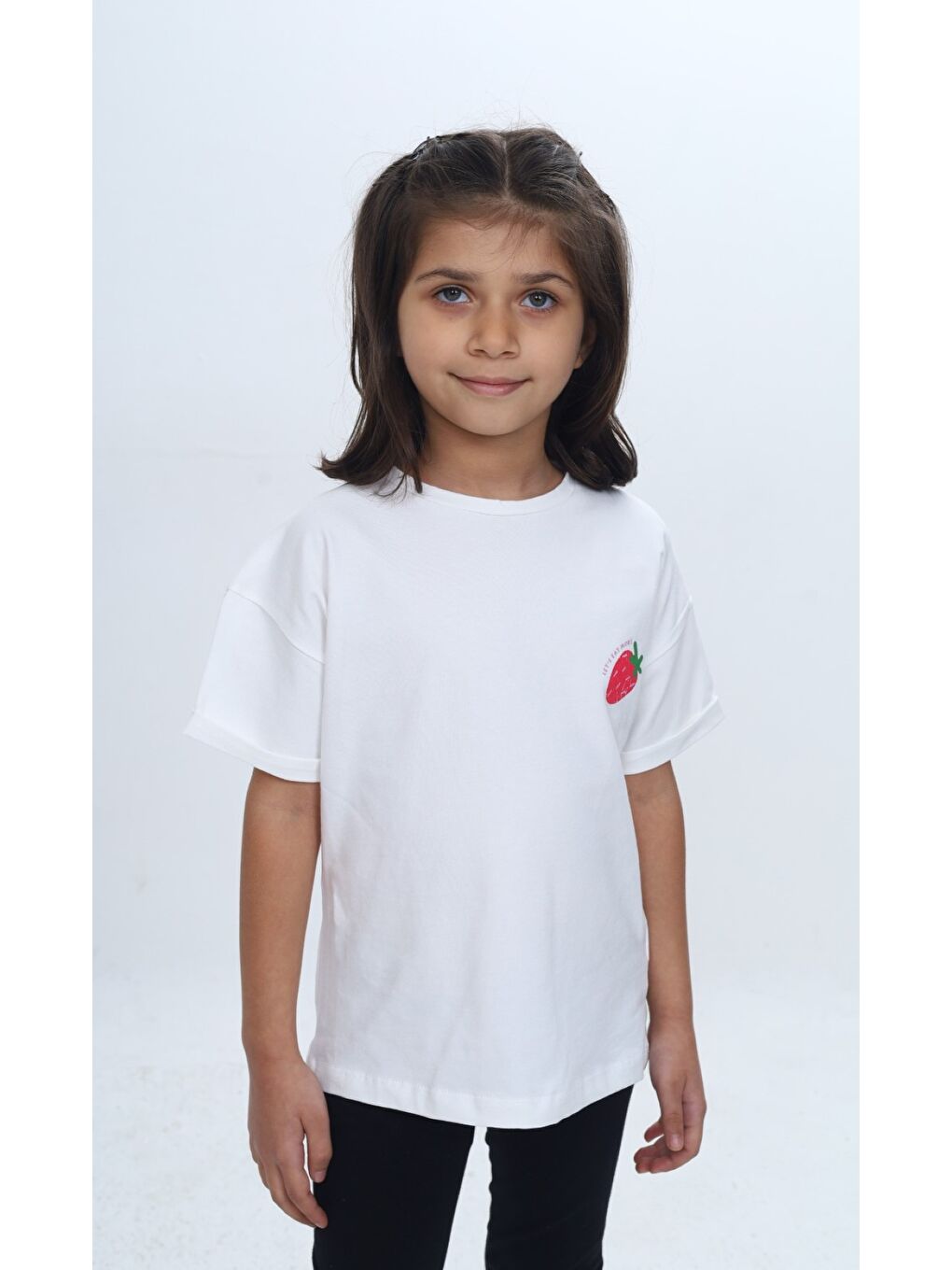 Ekru Kız Çocuk Bisiklet Yaka Kısa Kollu Baskılı Tişört 24978-3