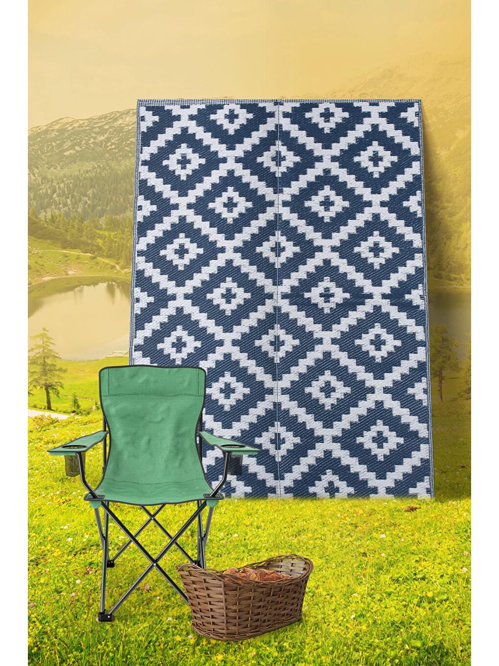 Lacivert Savana 8804 Plaj Kamp Piknik Bahçe  Halısı Balkon Teras Hasır Mat Savan Halı-180x270-1