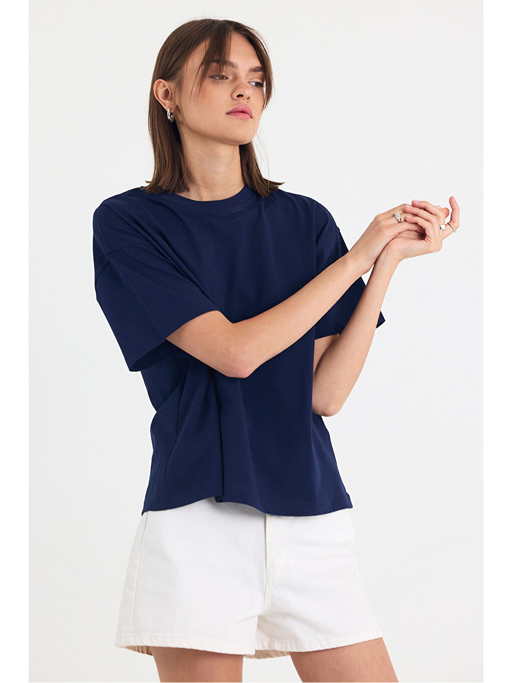 Kadın Timeless Oversize Lacivert T-Shirt-1