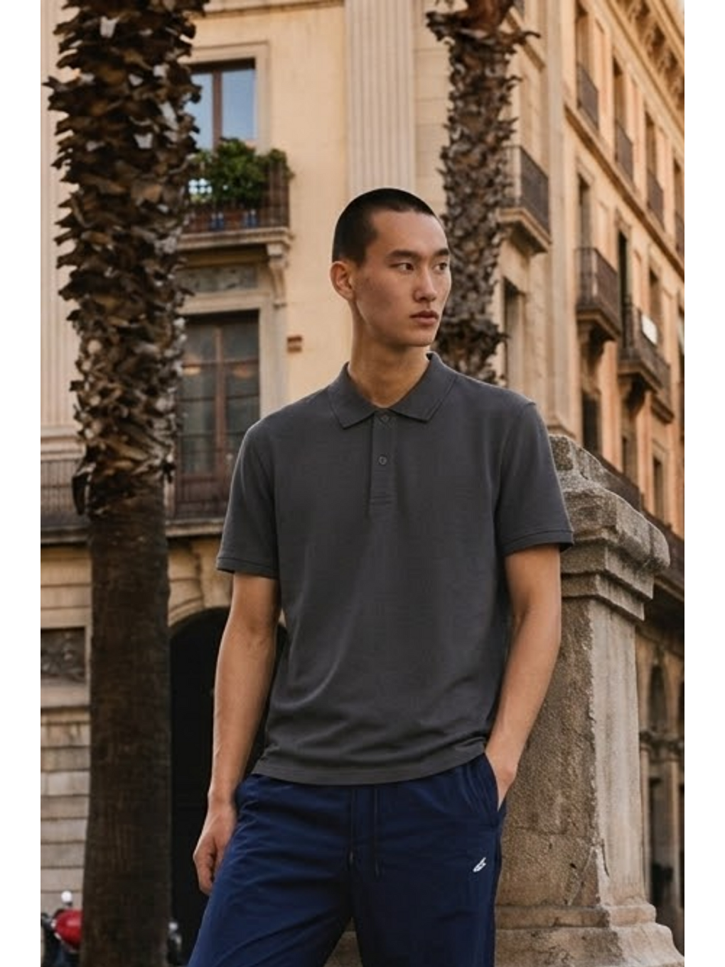 Gri Erkek Basic Bol Füme Polo Yaka Tişört-2