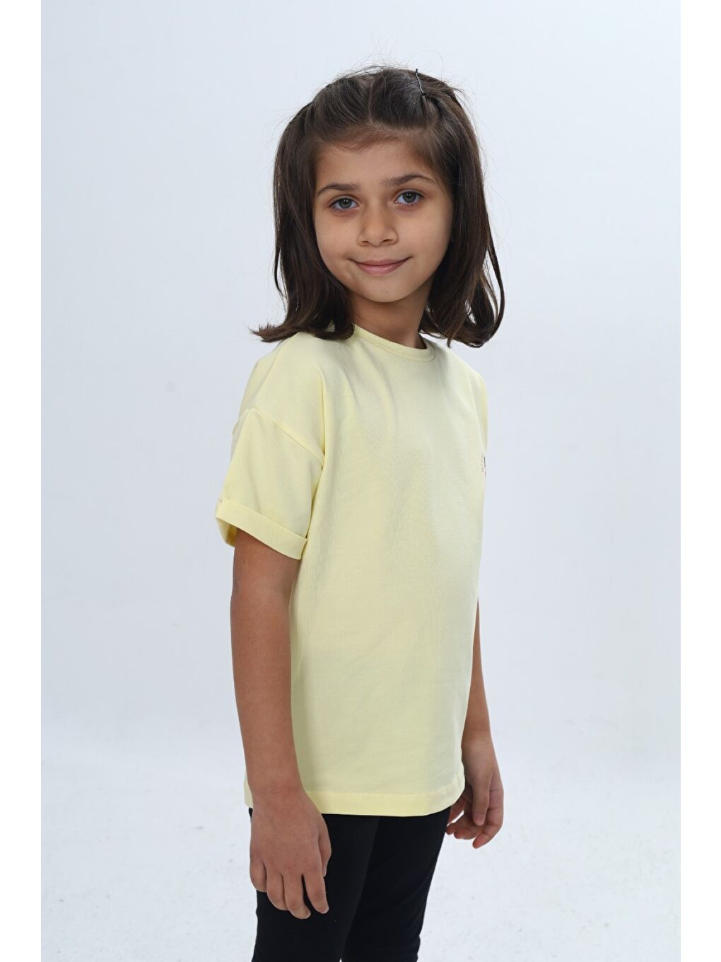 Sarı Kız Çocuk Bisiklet Yaka Kısa Kollu Baskılı Tişört 24978-2