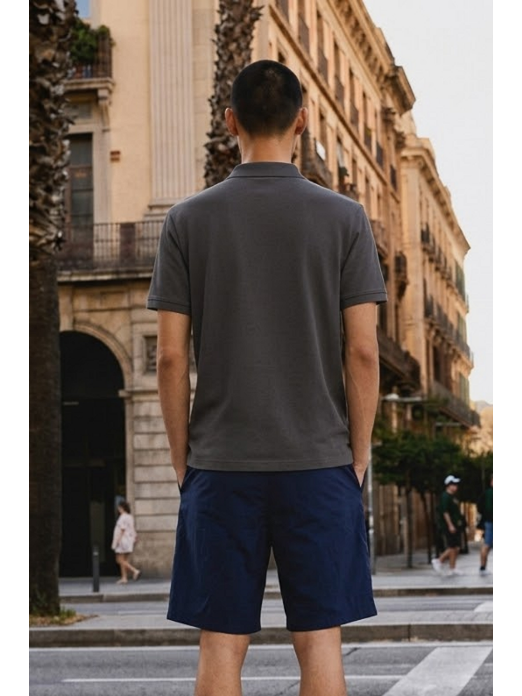 Gri Erkek Basic Bol Füme Polo Yaka Tişört-4