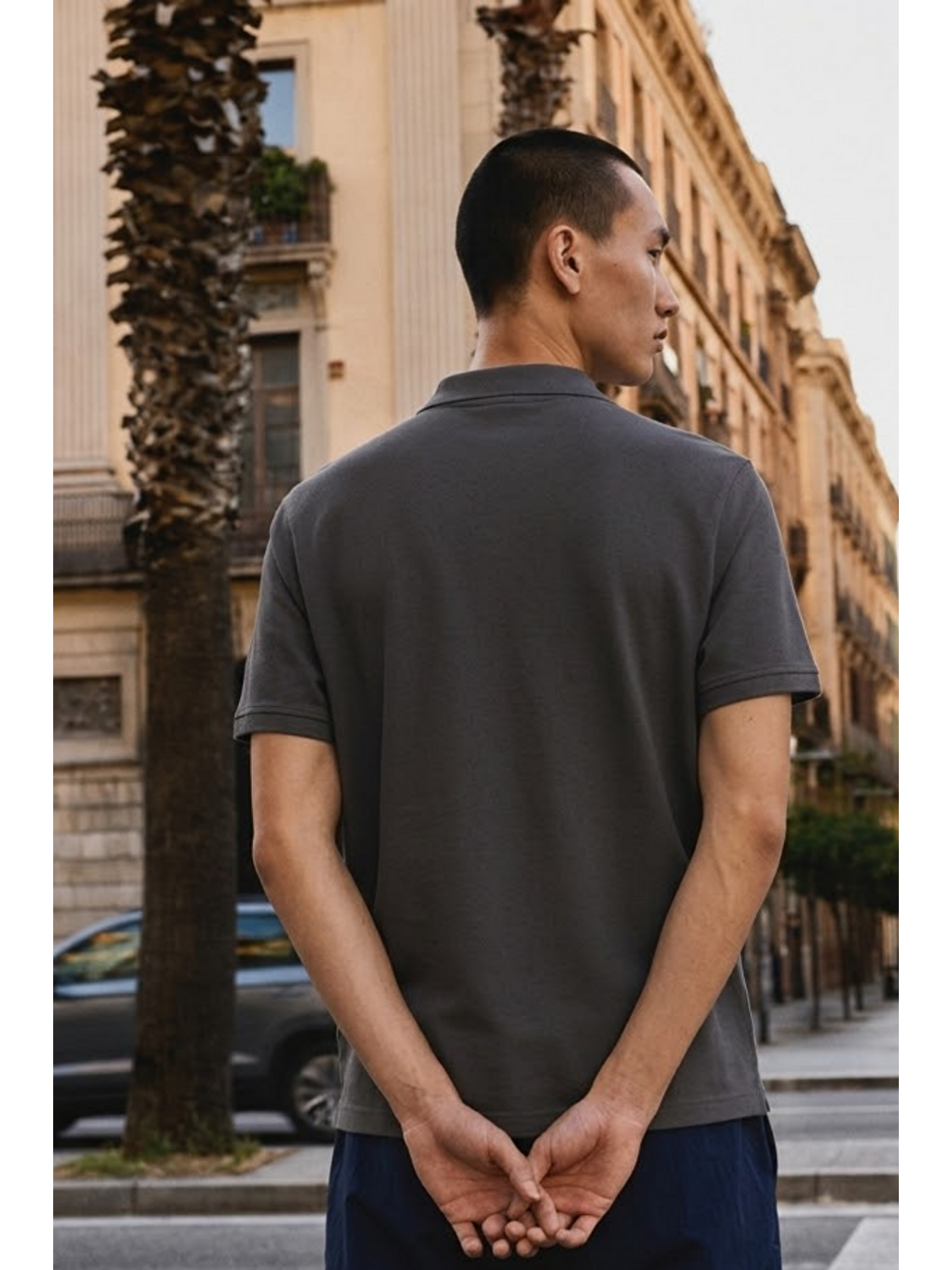 Gri Erkek Basic Bol Füme Polo Yaka Tişört-5