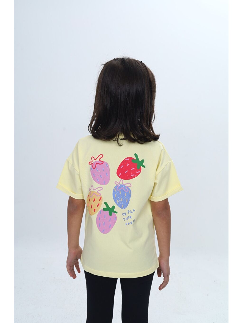 Sarı Kız Çocuk Bisiklet Yaka Kısa Kollu Baskılı Tişört 24978-3