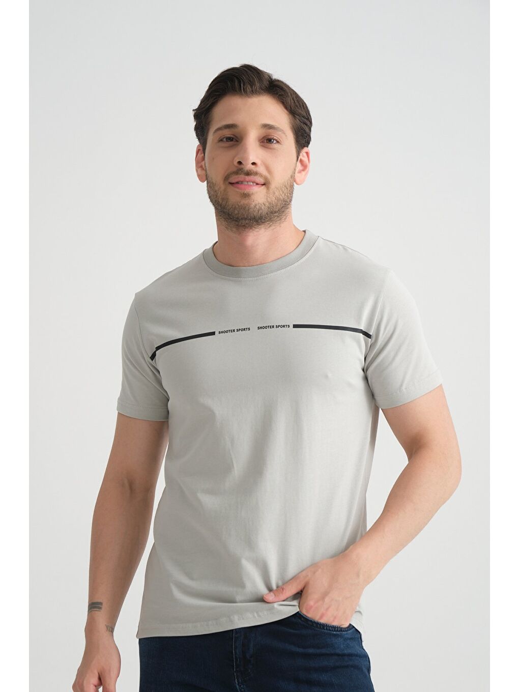 Gri Erkek T-Shirt %100 Pamuk Nefes Alan Bisiklet Yaka Regular Fit
