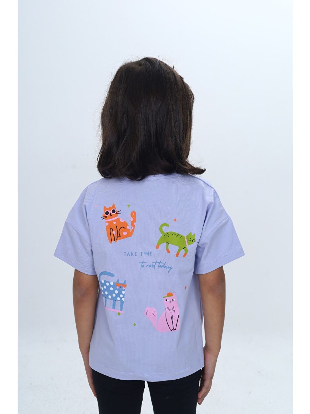 Lila Kız Çocuk Baskılı Bisiklet Yaka Kısa Kollu Tişört 24979-3