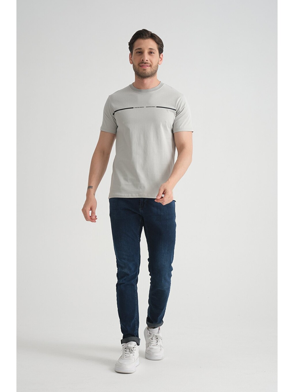 Gri Erkek T-Shirt %100 Pamuk Nefes Alan Bisiklet Yaka Regular Fit-2