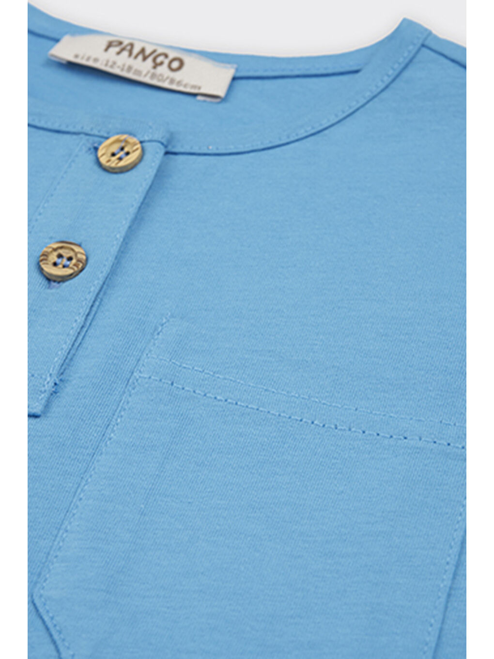 Erkek Bebek Yakası Düğme Detaylı Mavi Tişört-2