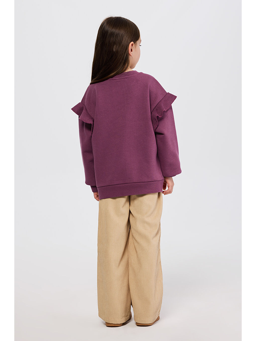 Kız Çocuk Fırfır Detaylı Mürdüm Sweatshirt-6