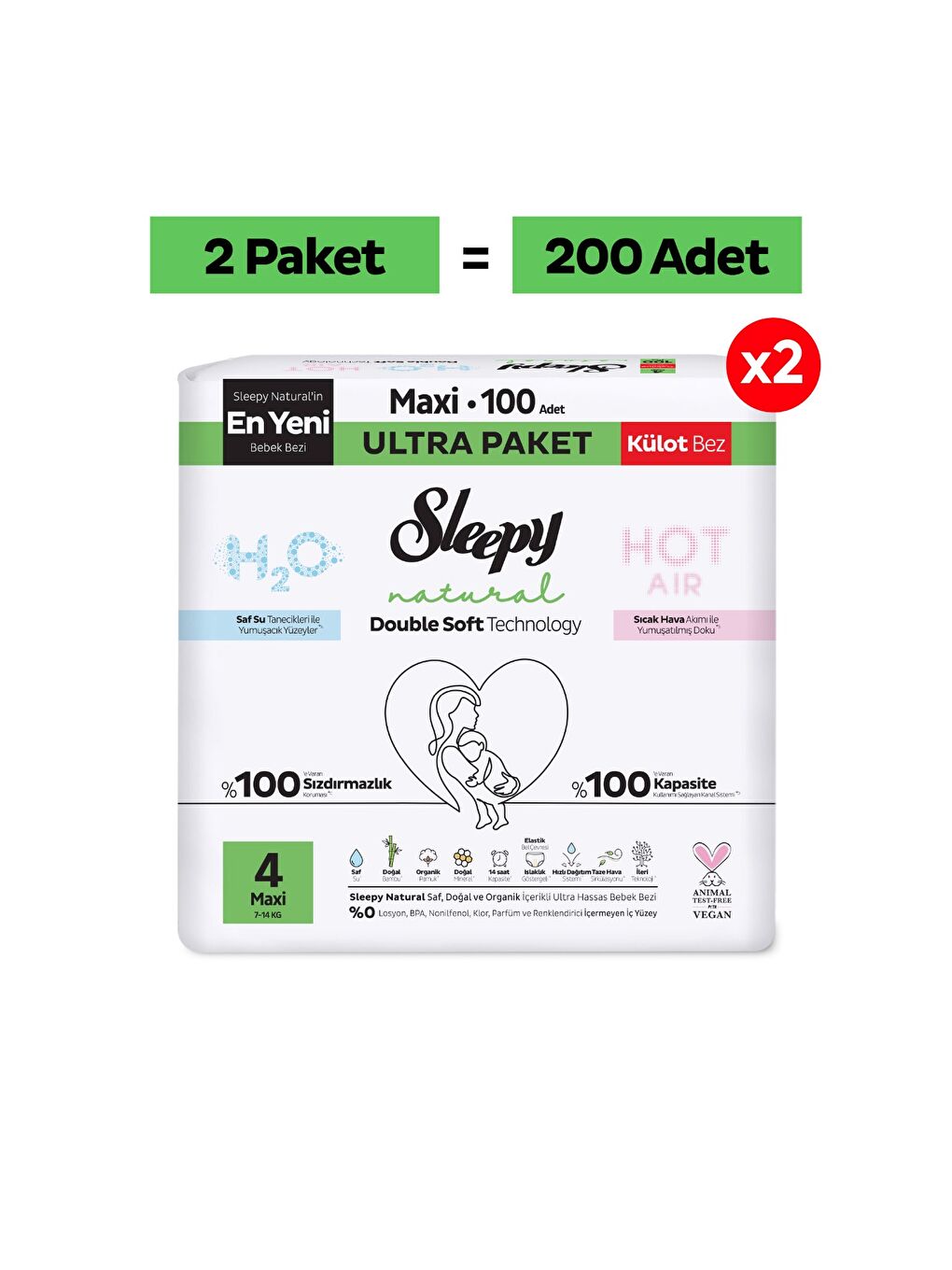 Natural Double Soft Ultra Paket Külot Bez 4 Numara Maxi 200 Adet-1