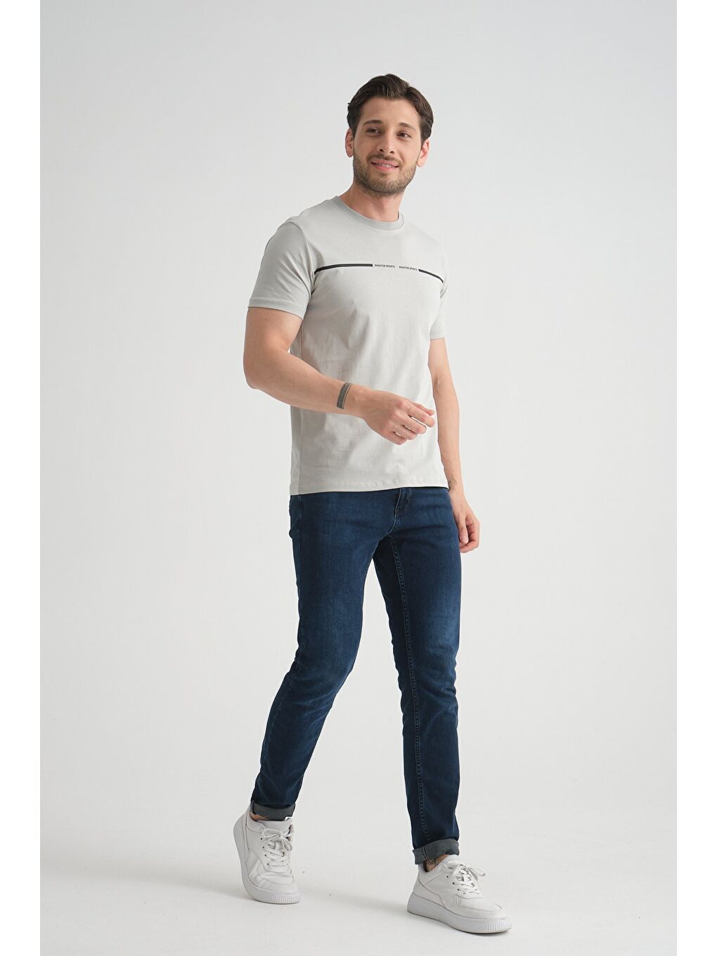 Gri Erkek T-Shirt %100 Pamuk Nefes Alan Bisiklet Yaka Regular Fit-5