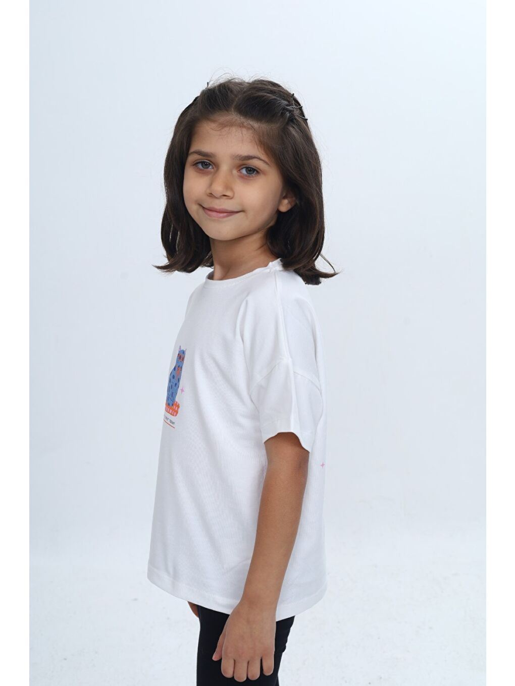 Ekru Kız Çocuk Baskılı Bisiklet Yaka Kısa Kollu Tişört 24979-2