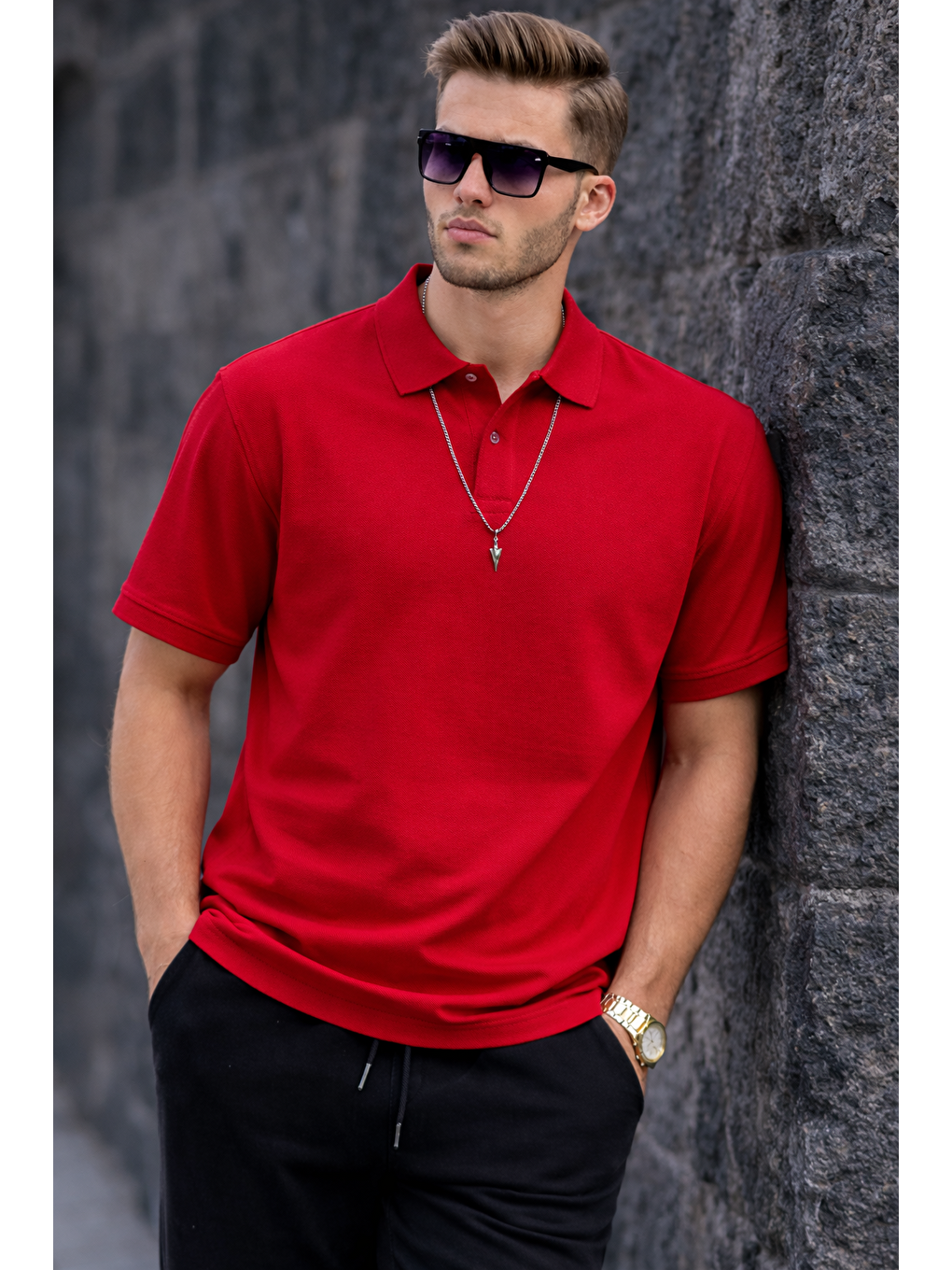 Erkek Basic Relax Kırmızı Polo Yaka Tişört-3