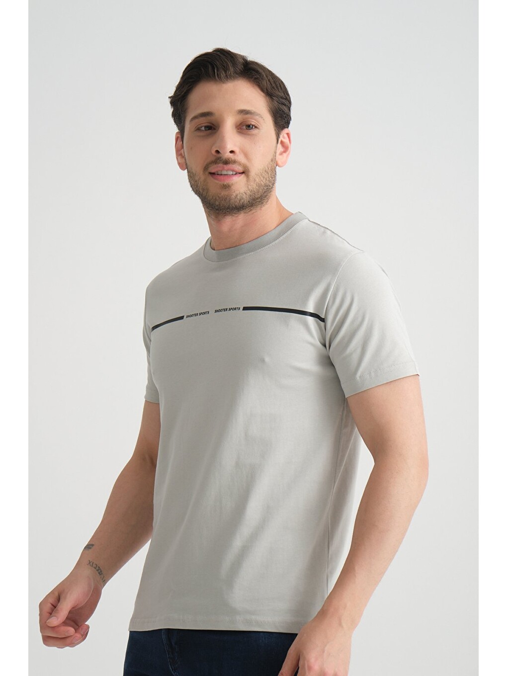Gri Erkek T-Shirt %100 Pamuk Nefes Alan Bisiklet Yaka Regular Fit-6