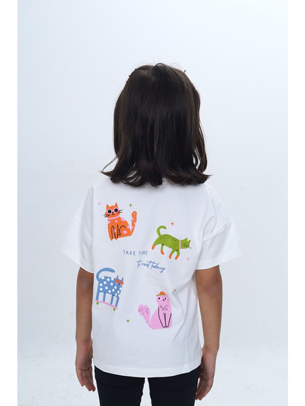 Ekru Kız Çocuk Baskılı Bisiklet Yaka Kısa Kollu Tişört 24979-3