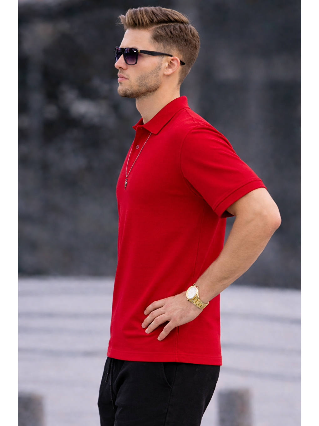Erkek Basic Relax Kırmızı Polo Yaka Tişört-4
