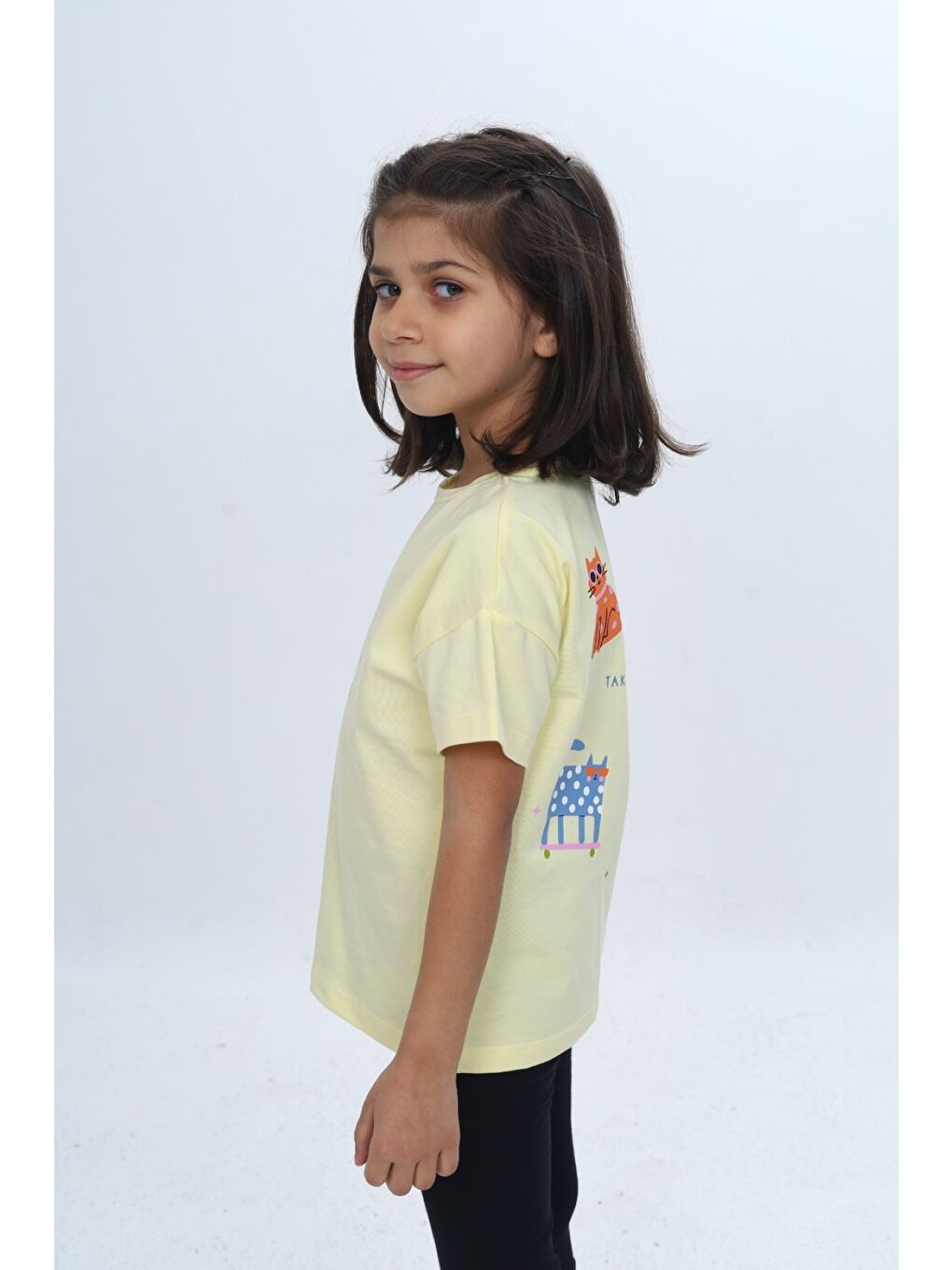Sarı Kız Çocuk Baskılı Bisiklet Yaka Kısa Kollu Tişört 24979-1