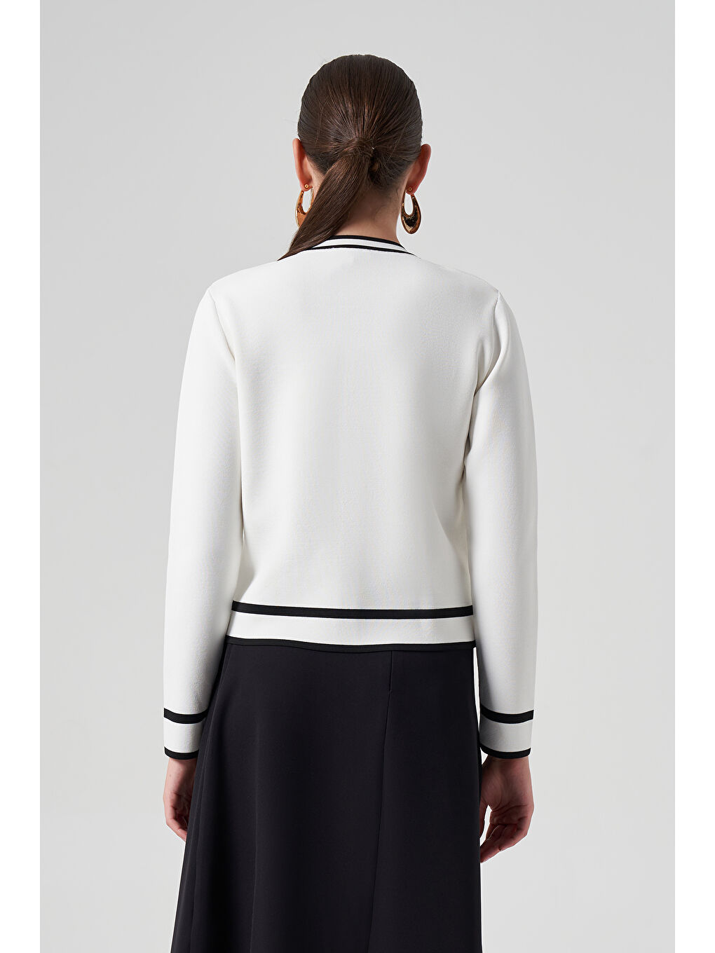 Merserize Triko Düğme Detay Kısa Hırka 1114 Ekru-2