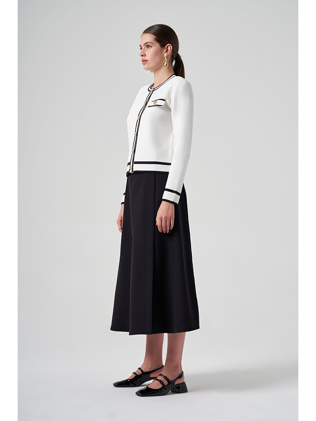 Merserize Triko Düğme Detay Kısa Hırka 1114 Ekru-3