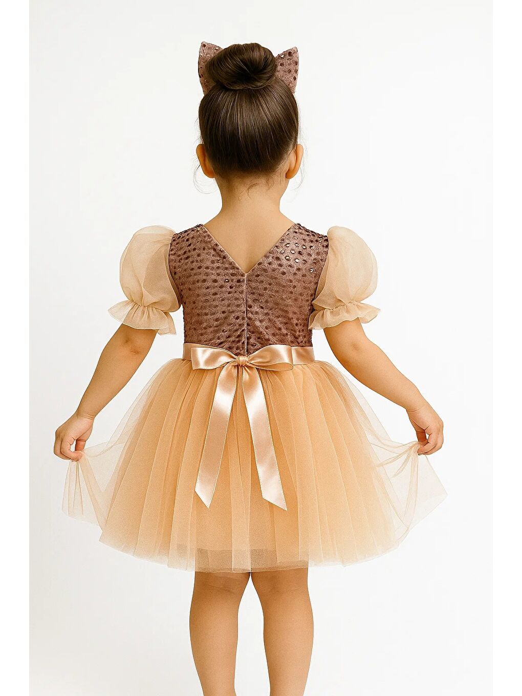 Pembe Balon Kol Pul Payet Kız Çocuk Tütü Elbise M00751-1