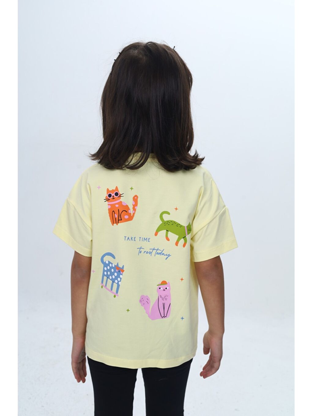 Sarı Kız Çocuk Baskılı Bisiklet Yaka Kısa Kollu Tişört 24979-3
